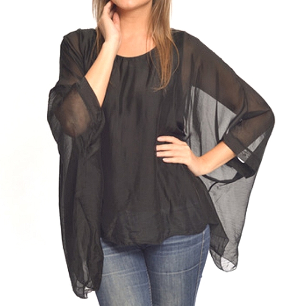 Silk caftan top black, made in Italy NWT